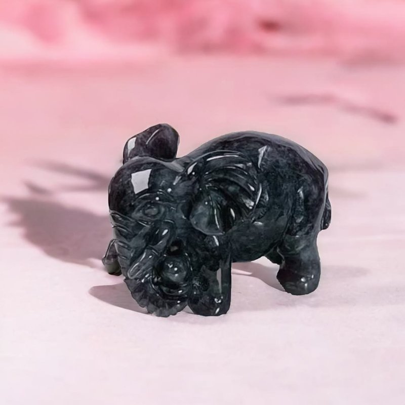 【吉象如意】乌鸡翡翠大象摆饰 | 天然缅甸玉A货翡翠 | 送礼 - 摆饰 - 玉石 黑色