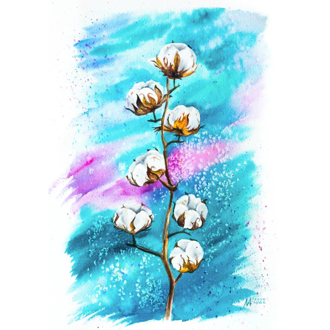 Cotton Painting Watercolor Original Art Floral Wall Art Flowers Artwork - 海报/装饰画/版画 - 纸 多色
