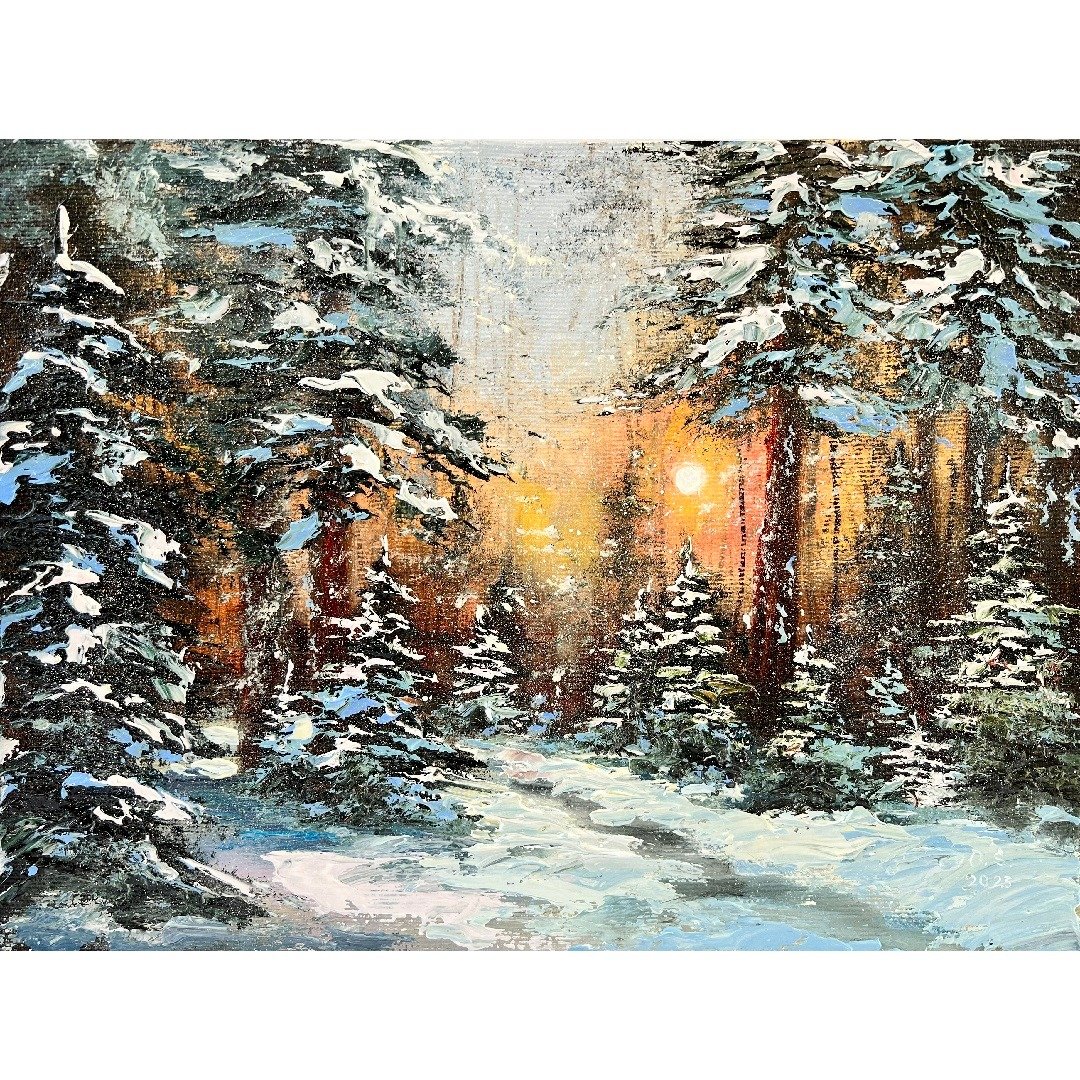 冬季绘画森林原创艺术风景艺术品 30x40 厘米 Stepanova 出品 - 海报/装饰画/版画 - 棉 多色