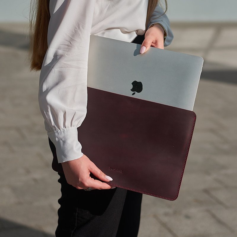 皮革笔记本电脑和平板电脑袋 MacBook Pro / Air保护套 iPad保 - 电脑包 - 真皮 灰色