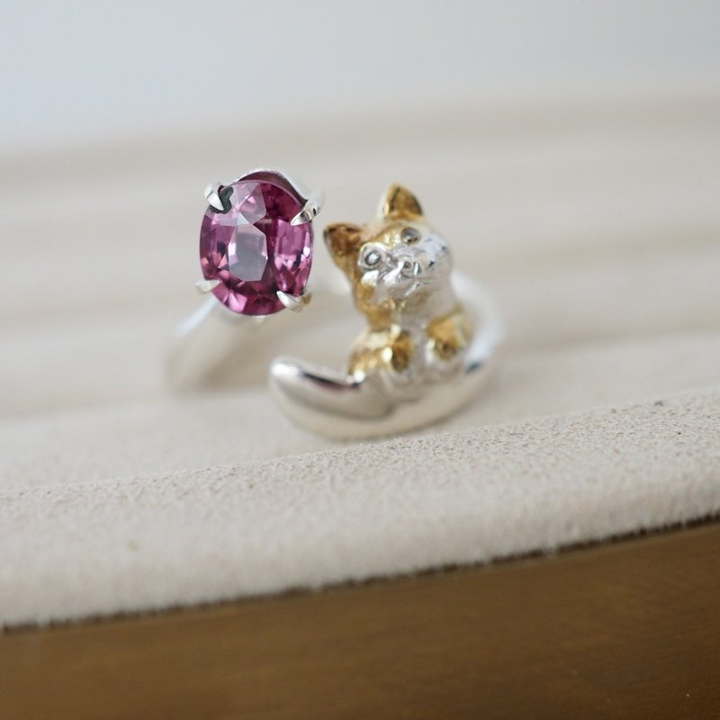 变色马拉亚石榴石 橘白猫咪 银戒指 US6.5 号 - 戒指 - 纯银 红色