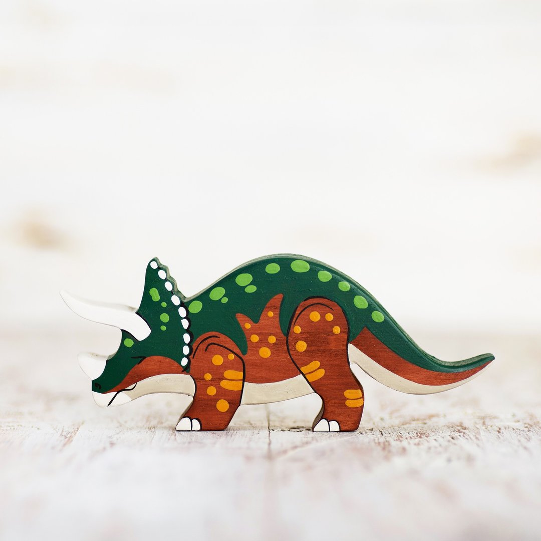 Wooden Triceratops toy Jurassic creature Dinosaur toys - 玩具/玩偶 - 环保材料 咖啡色
