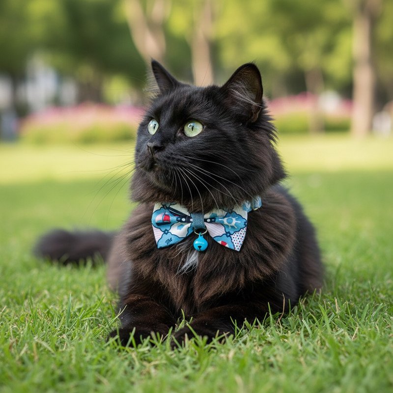 海军款 蝴蝶结宠物装饰项圈 猫咪 小型犬 迷你犬 - 项圈/牵绳 - 棉 蓝色