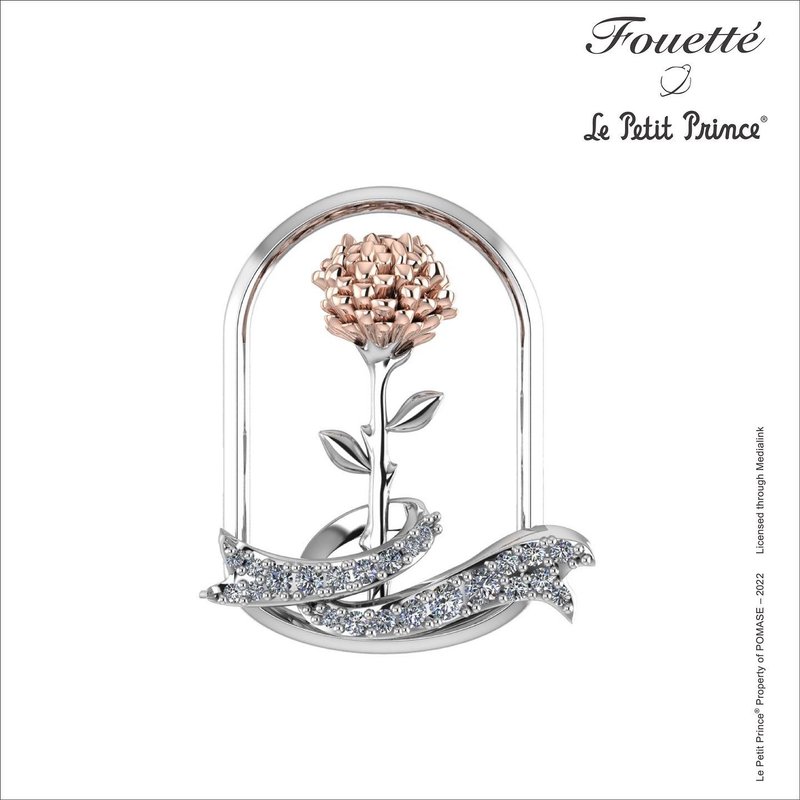 法国官方授权 Le Petit Prince 小王子玫瑰 锆石胸针 - 胸针 - 玫瑰金 金色