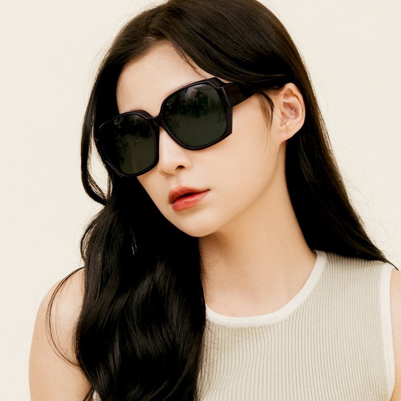 时尚森感黑加大方框防滑弹力镜脚偏光墨镜│插件UV400太阳眼镜 - 墨镜 - 塑料 黑色