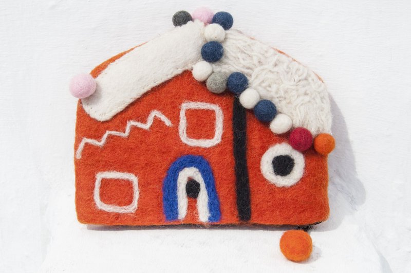 房子造型包 羊毛毡手机袋/羊毛毡收纳袋/零钱包/悠游卡套/羊毛毡钱包 圣诞礼物 情人节礼物 交换礼物 生日礼物-姜饼屋 - 化妆包/杂物包 - 羊毛 多色