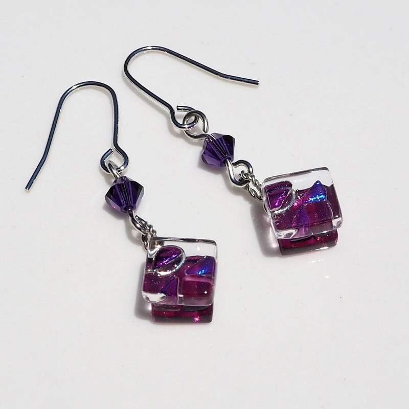 February birthstone glass (amethyst) earrings / Clip-On - 耳环/耳夹 - 玻璃 紫色