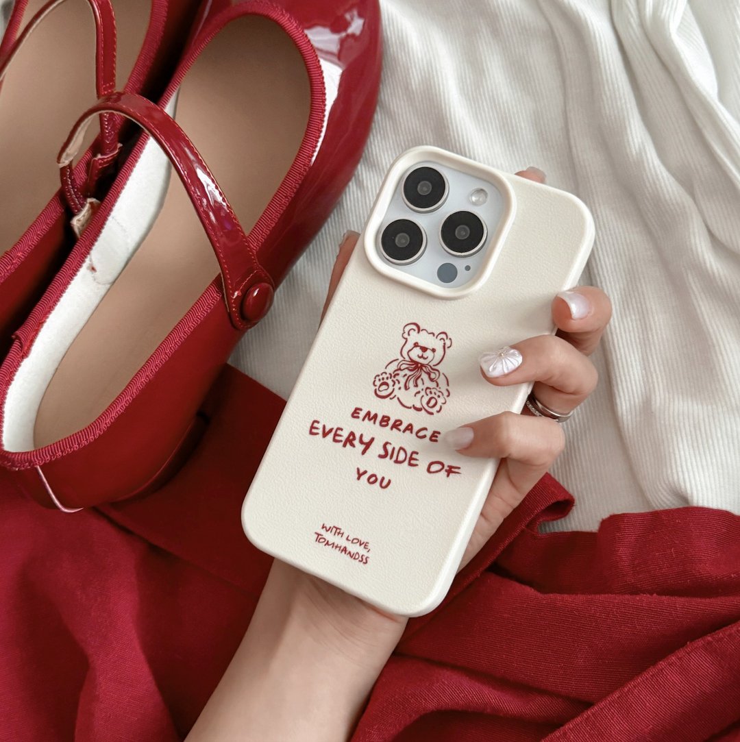 【Huggy Little Teddy*Ivory*】PU皮纹iPhone手机壳 - 手机壳/手机套 - 其他材质 