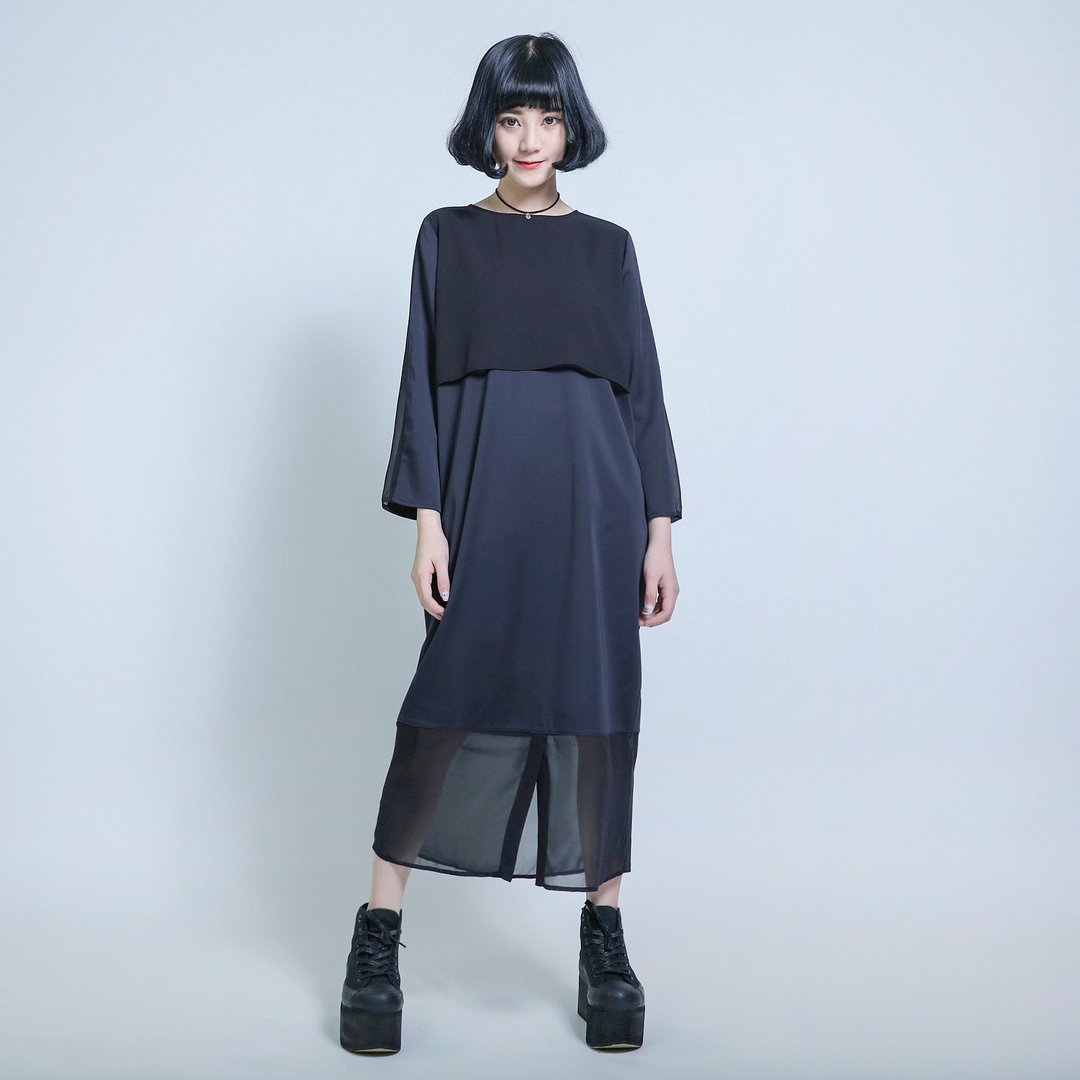 SU:MI said Truth 真理异材质剪接洋装_6AF108_黑 - 洋装/连衣裙 - 棉 黑色