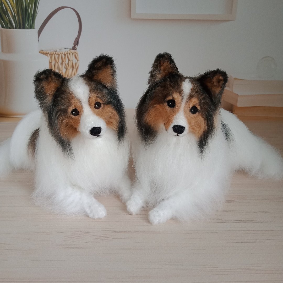 4 inches height Two Custom miniature realistic crochet Headed White Sheltie. - 玩偶/公仔 - 环保材料 白色