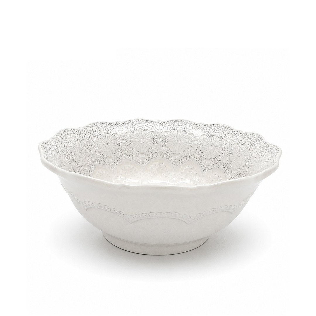 意大利 VBC casa 手工浮雕蕾丝系列 25cm 沙拉碗 米白色 - 碗 - 陶 白色
