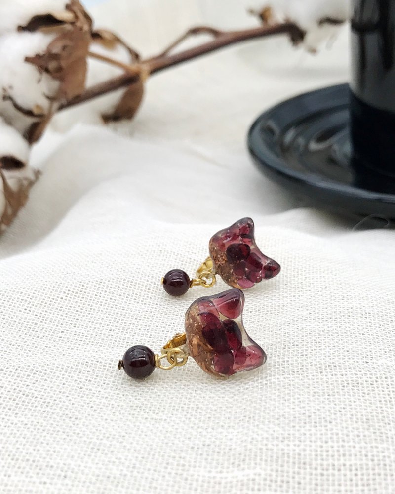 奥钢能量耳饰-猫儿摇摇 海底轮 - 耳环/耳夹 - 水晶 红色