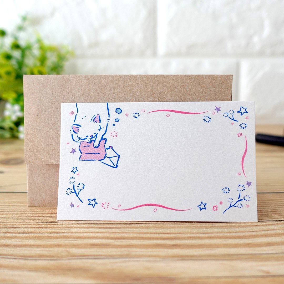 Napping cat message card - 卡片/明信片 - 纸 白色