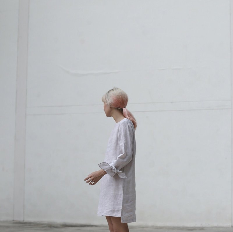 Moon Rabbit Dress (Lunar) - 洋装/连衣裙 - 棉．麻 卡其色