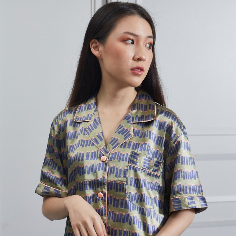 Vana 缎面睡衣组 短袖七分裤 条纹款 - 居家服/睡衣 - 其他材质 绿色