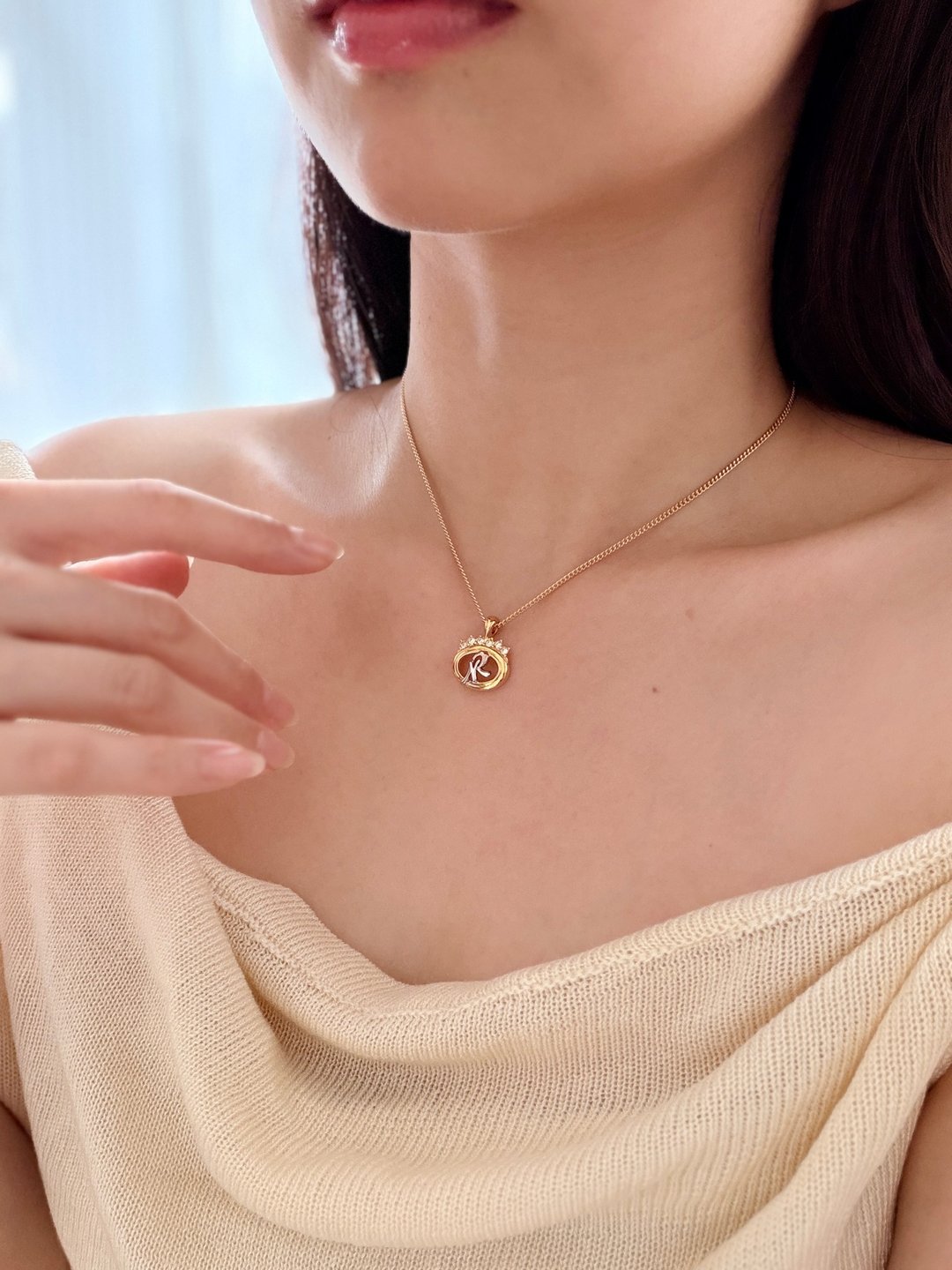 中古未使用品 Nina Ricci 金银双色皇冠水钻标志项链颈链 送礼 法国 - 项链 - 其他金属 金色
