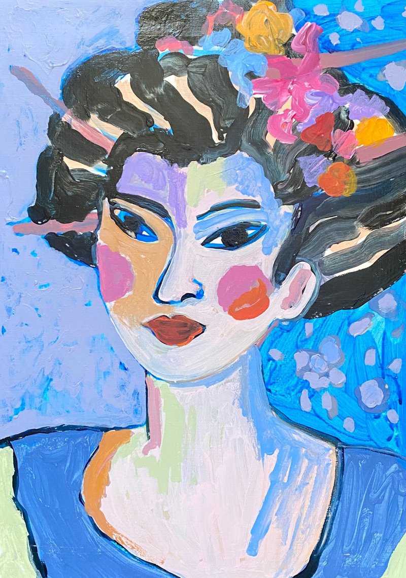 女人肖像画 压克力画 油画 女人美女画 野兽派 - 墙贴/壁贴 - 纸 