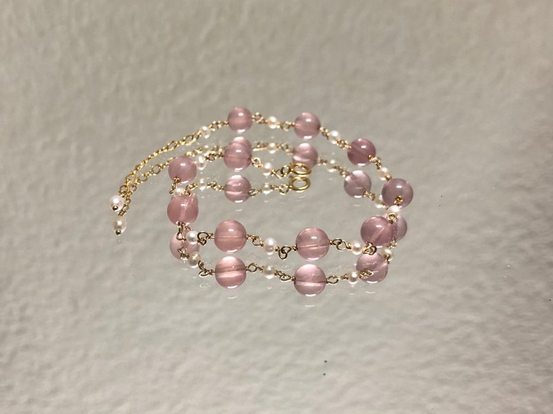 天然马达加斯加粉晶 珍珠14Kgf 14K包金手链粉水晶手链 - 手链/手环 - 水晶 粉红色