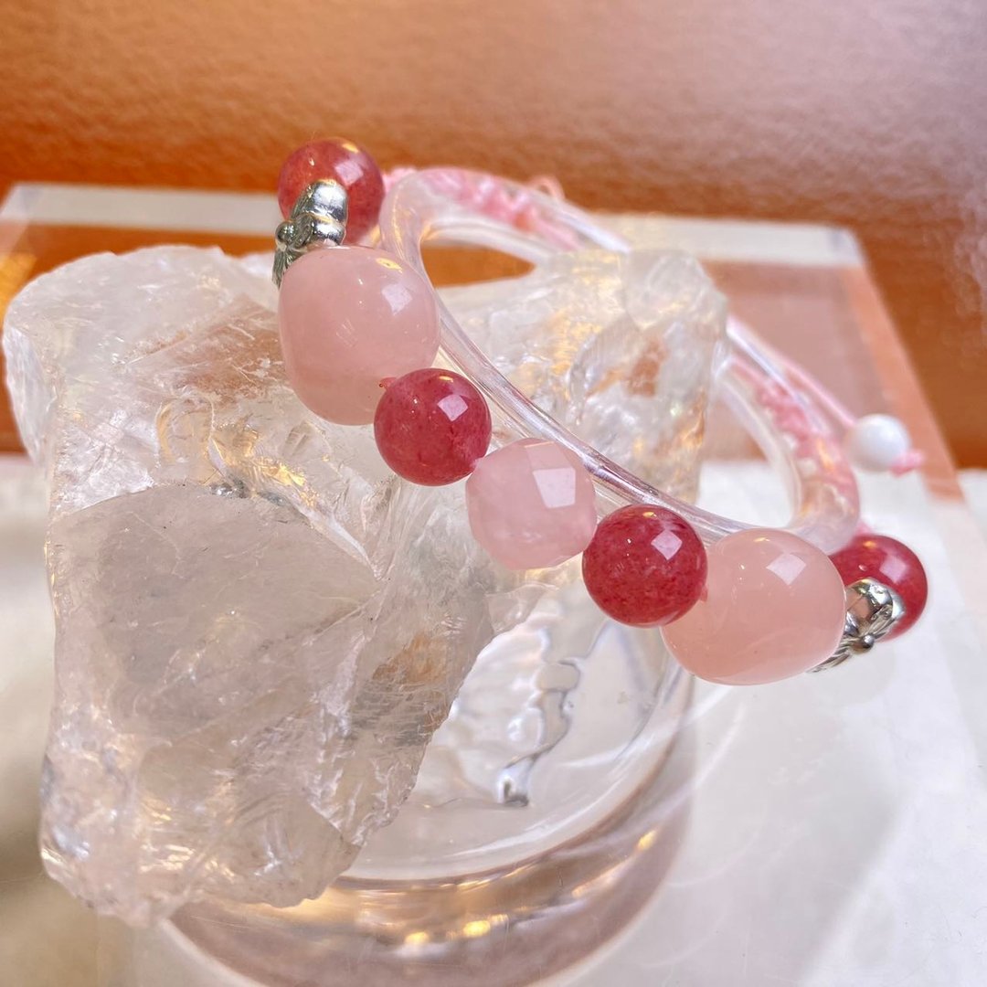 粉晶 草莓晶  天然 水晶 手链手绳  日本直邮 礼物 新年 - 手链/手环 - 水晶 粉红色