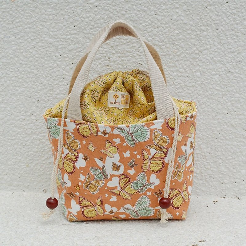 彩蝶飞舞束口提袋/餐袋/剩1 - 手提包/手提袋 - 棉．麻 橘色