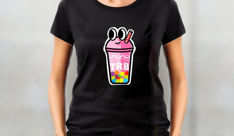 小饭团速食店  TRB草莓彩虹珍珠奶昔 黑色中性短T - 男装上衣/T 恤 - 棉．麻 白色