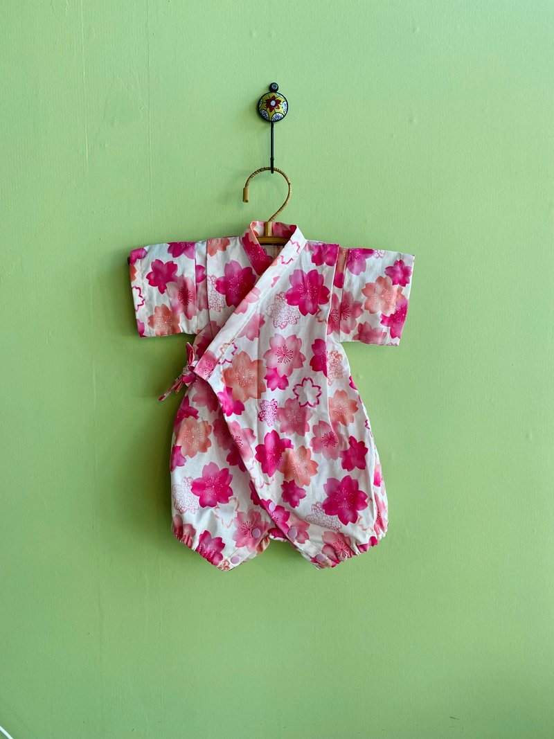 婴儿甚平 日式婴儿甚平 80cm - 满月礼盒 - 棉．麻 粉红色