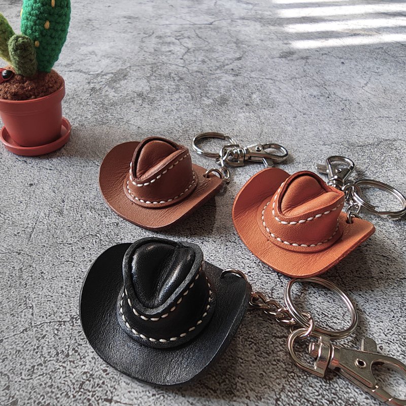 牛仔帽 皮革钥匙圈 (单个) - 植鞣牛皮手工缝制 - 钥匙链/钥匙包 - 真皮 