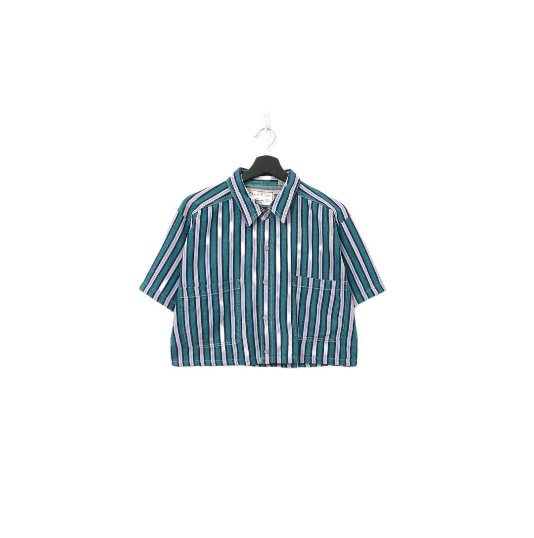 Back to Green-再制短板条纹衬衫 蓝绿淡紫 wt-07//vintage shirt - 女装衬衫 - 棉 