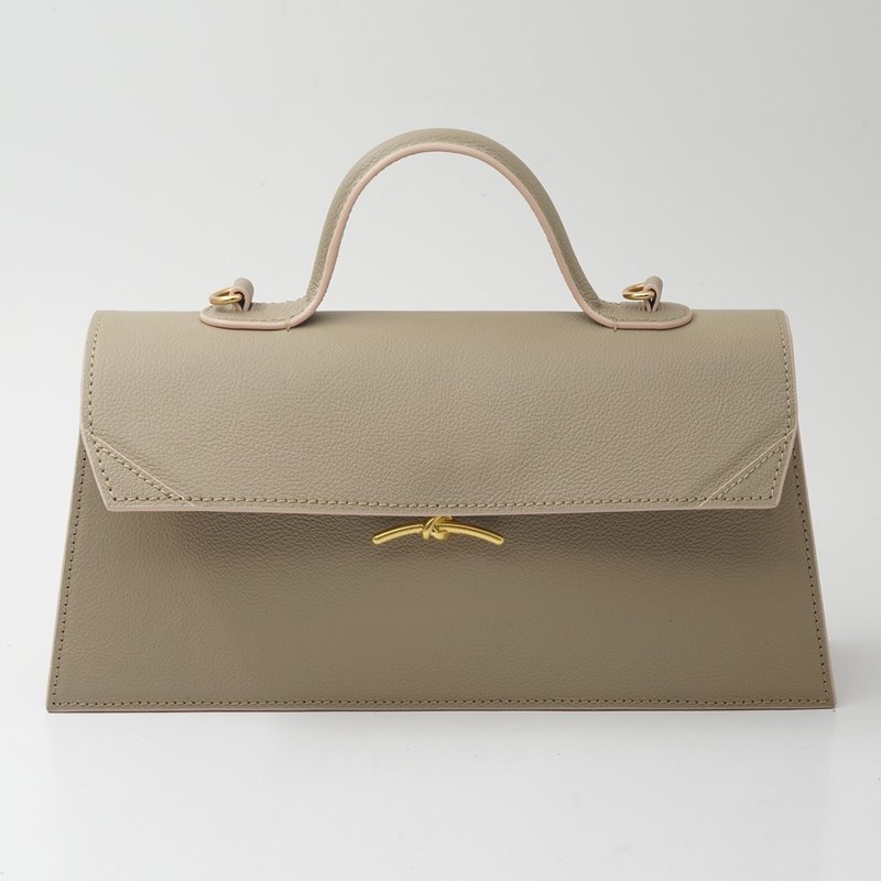 【LeeLoo Bag】 冷柴色牛皮 - 侧背包/斜挎包 - 真皮 卡其色