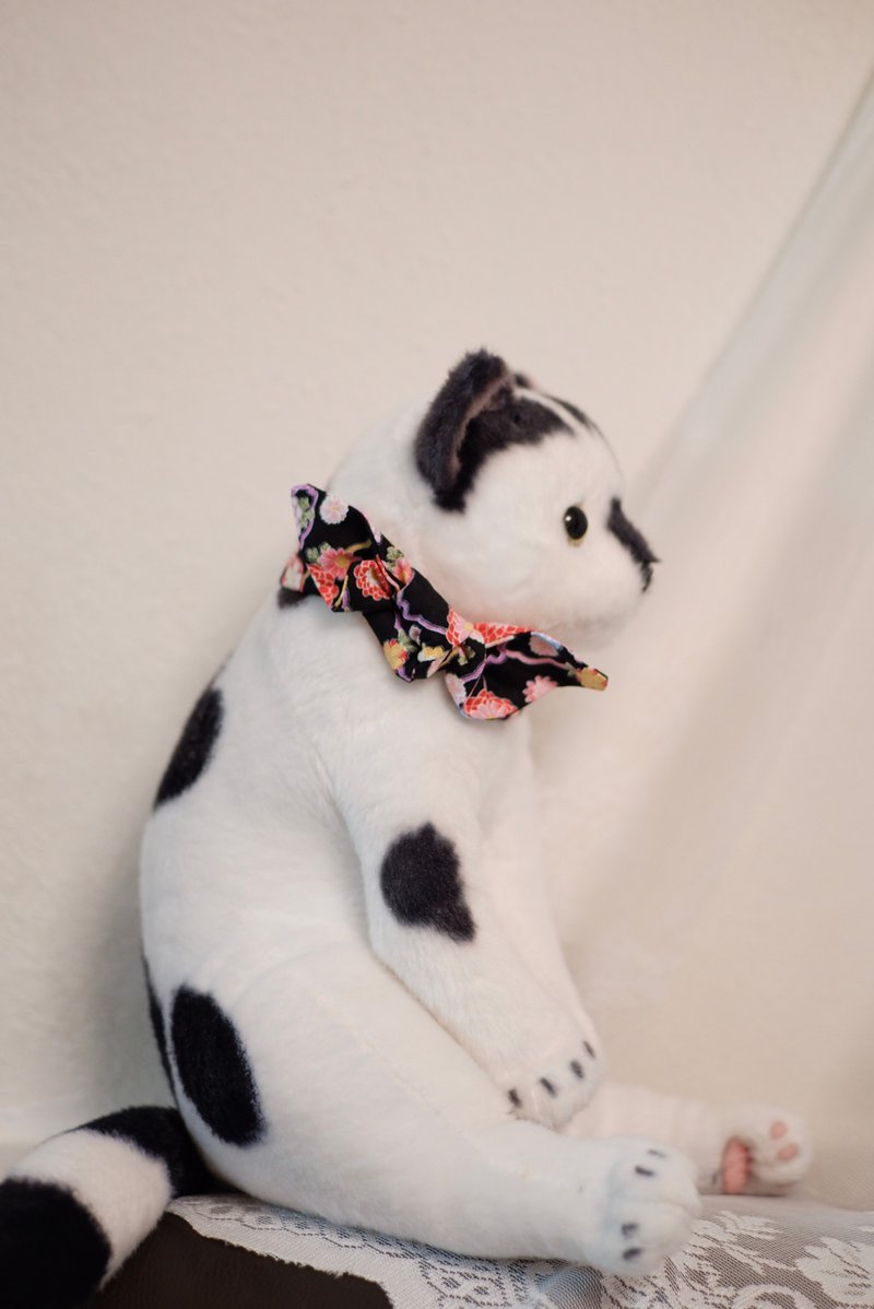 和风可调整尺寸宠物颈带(适合30cm或以下) - 项圈/牵绳 - 棉．麻 黑色