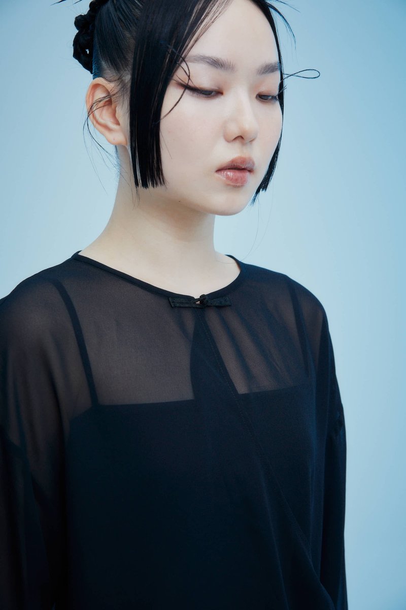 烦恼心黑色雪纺纱垂坠新中式上衣 - 女装上衣 - 其他人造纤维 黑色