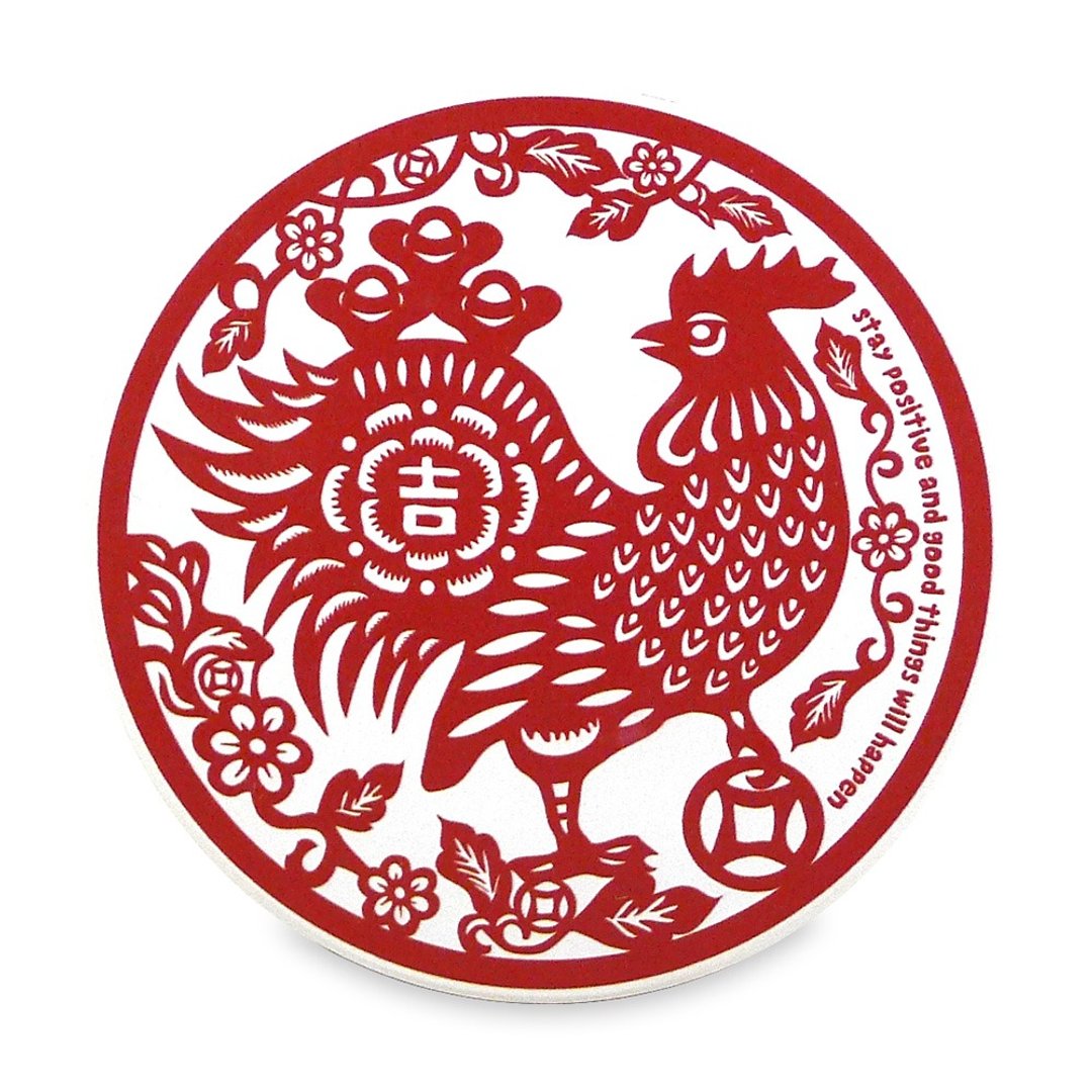【鸡吉金取】陶瓷吸水杯垫(鸡) - 杯垫 - 瓷 红色