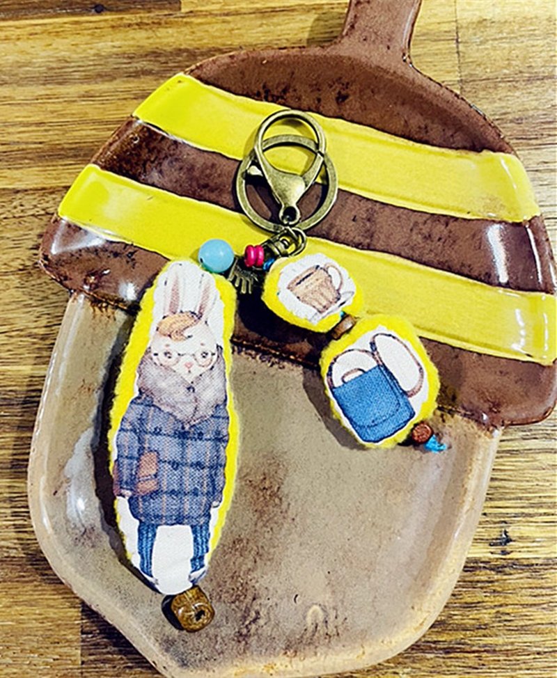 日光小巷-气质兔先生 兔小弟生活 兔子 小兔钥匙圈 吊饰 - 钥匙链/钥匙包 - 棉．麻 