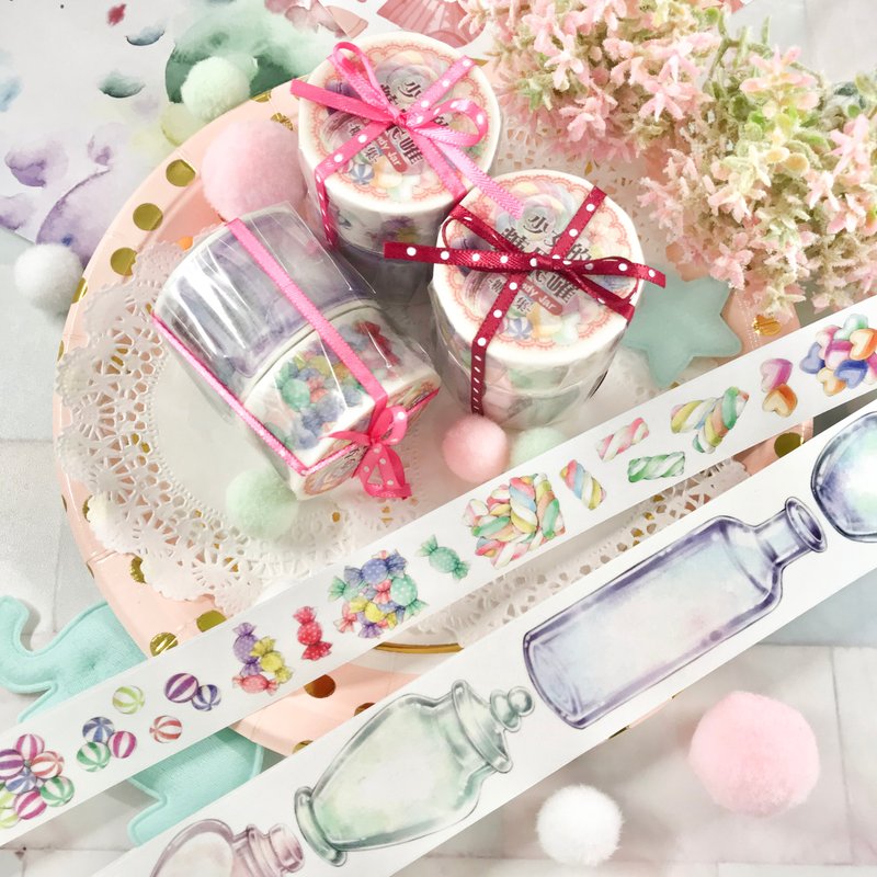 【少女的糖果罐】玻璃罐及糖果集纸胶带2入组 - 纸胶带 - 纸 粉红色
