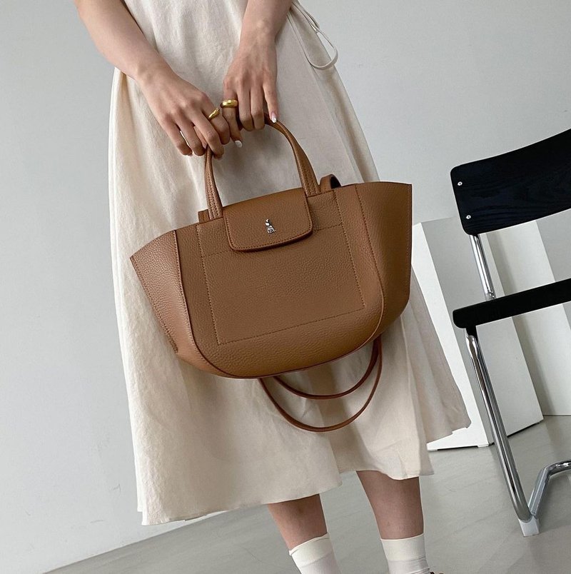 韩国 The Ally | LINGO BAG (附内袋)| 棕色 | 手袋 单肩包 - 手提包/手提袋 - 人造皮革 咖啡色