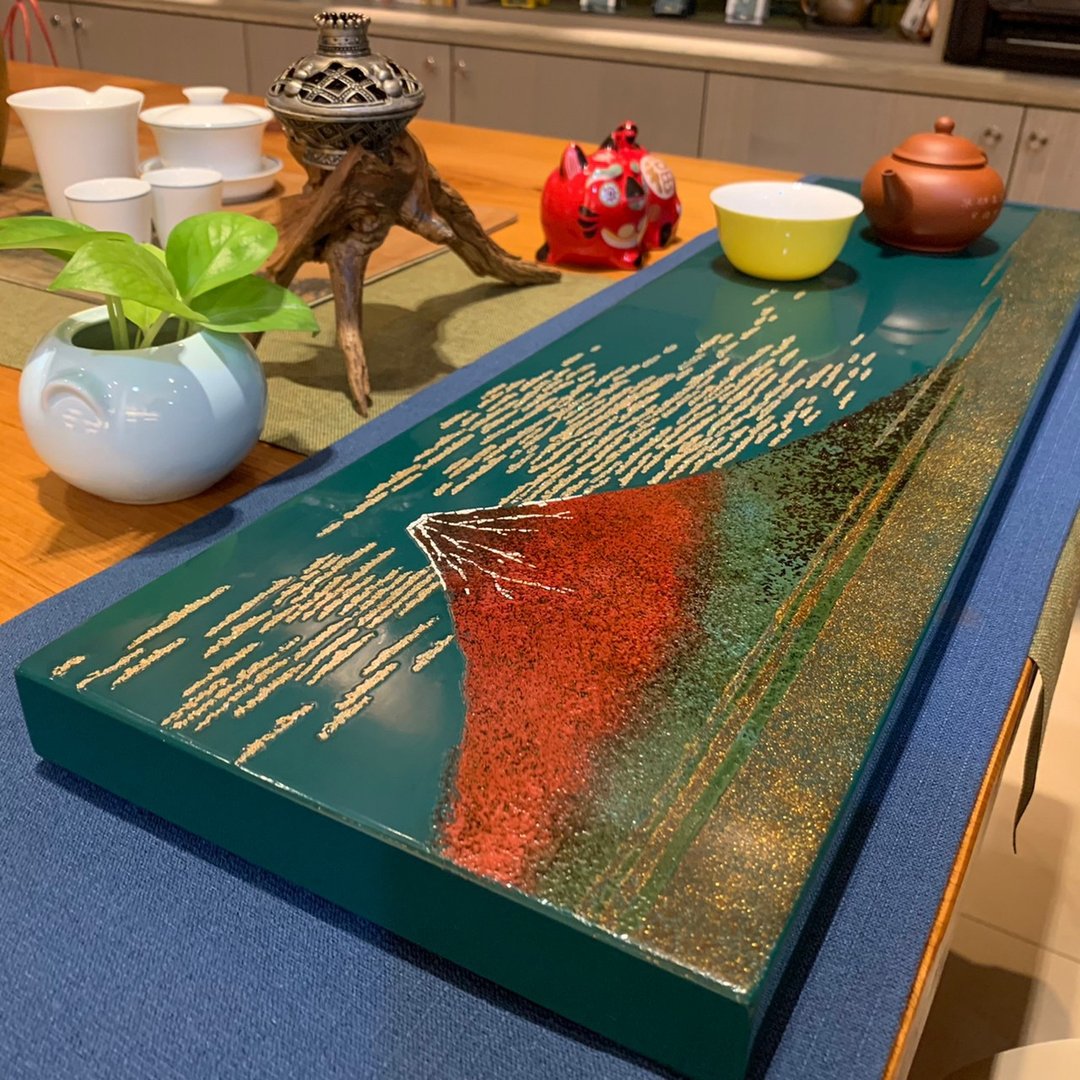 浮世绘大师葛饰北斋风格 - 凯风快晴漆器板(蓝绿) - 摆饰 - 木头 蓝色