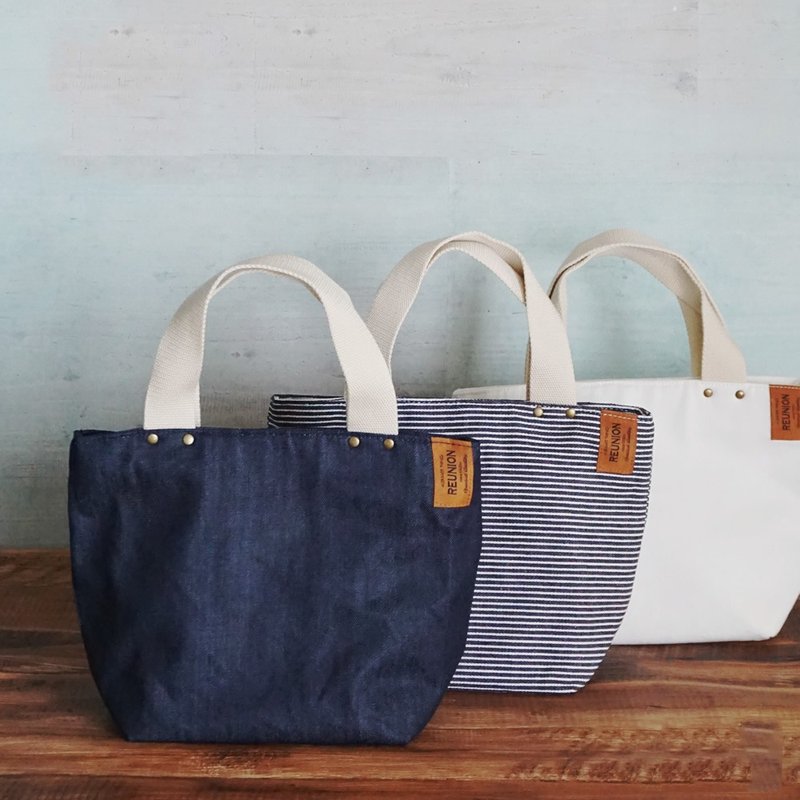 Reunion 丹宁保冷托特包 购物 食物 点心 生态牛仔 野餐 保冷 - 化妆包/杂物包 - 棉．麻 蓝色