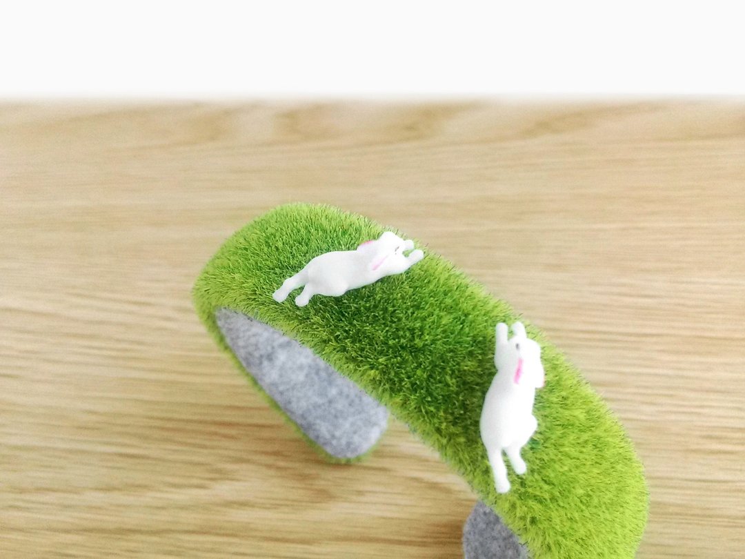 grass bracelet cuff Kawaii lawn bangle, Green bracelet, Gift for women, pretty - 手链/手环 - 羊毛 绿色