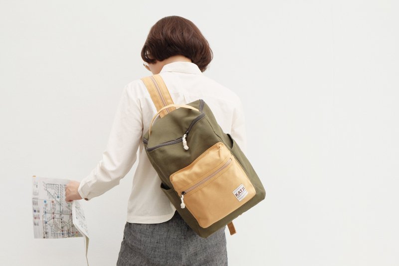 BUCKET BEAM BAG : GREEN x HONEY COLOR - 后背包/双肩包 - 其他材质 绿色