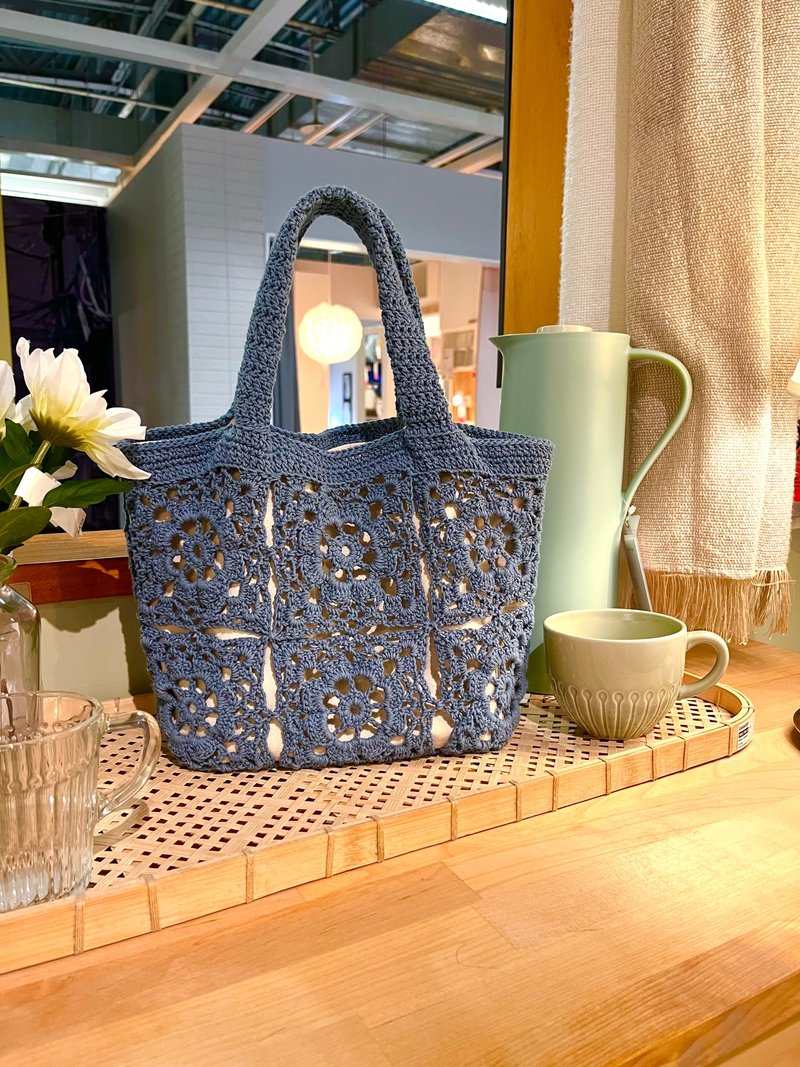 花砖托特包 - 手提包/手提袋 - 棉．麻 蓝色