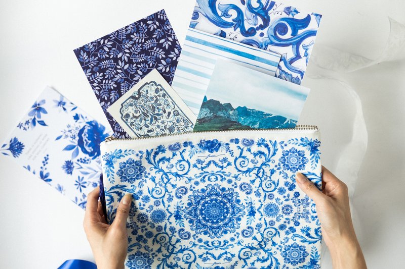 精美陶器 蓝底手拿包/收纳包  经典帆布手工流苏 - 手拿包 - 其他材质 蓝色