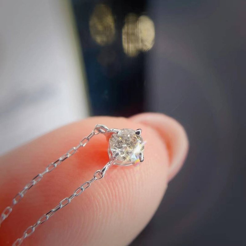 *附证书*日本制 18k 12分 经典四爪 钻石 项链/颈链 Tiffany - 项链 - 贵金属 银色