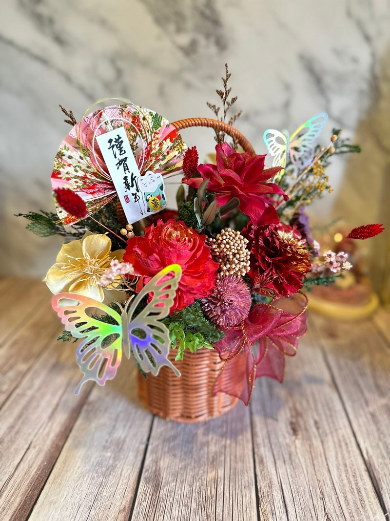 招财福蝶 新年盛宴 新春幸福花篮 - 干燥花/捧花 - 植物．花 金色
