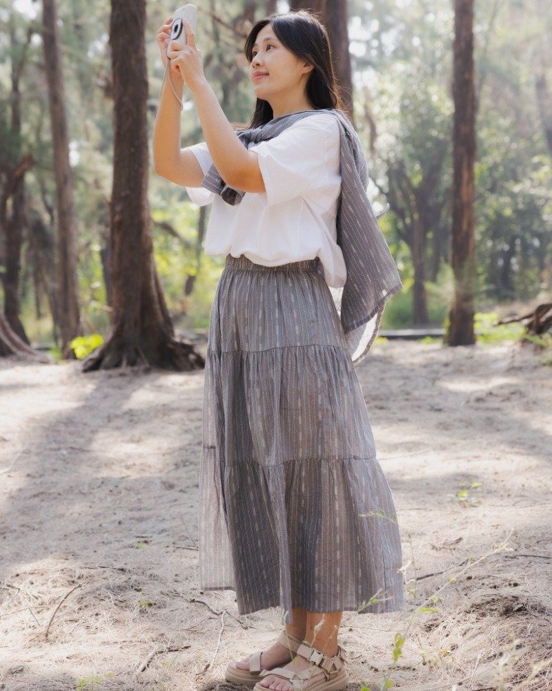 印度盖染工艺纯棉 蛋糕裙 －芒草灰 - 裙子 - 棉．麻 灰色