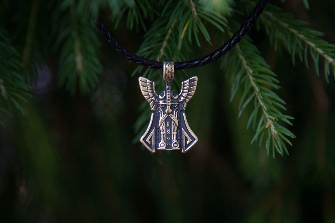 Viking warrior pendant. Pagan god necklace. Scandinavian jewelry. Thor jewelry - 项链 - 其他材质 橘色