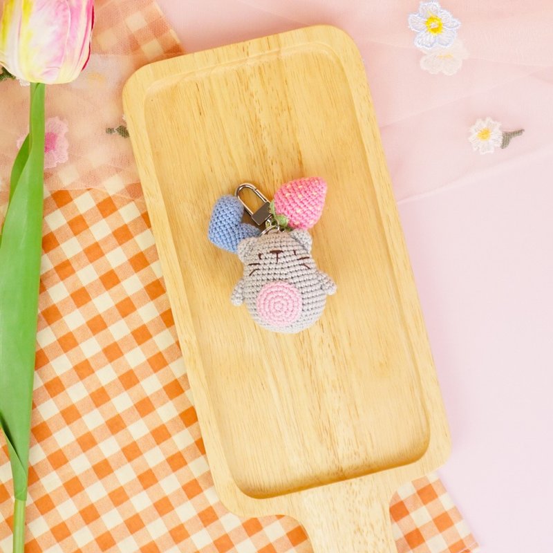 灰钥匙扣，钩针娃娃手工礼品 - 钥匙链/钥匙包 - 棉．麻 灰色