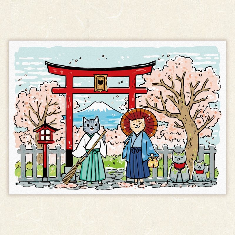 春樱神社【HitoCat 吉豆猫】明信片 - 卡片/明信片 - 纸 粉红色