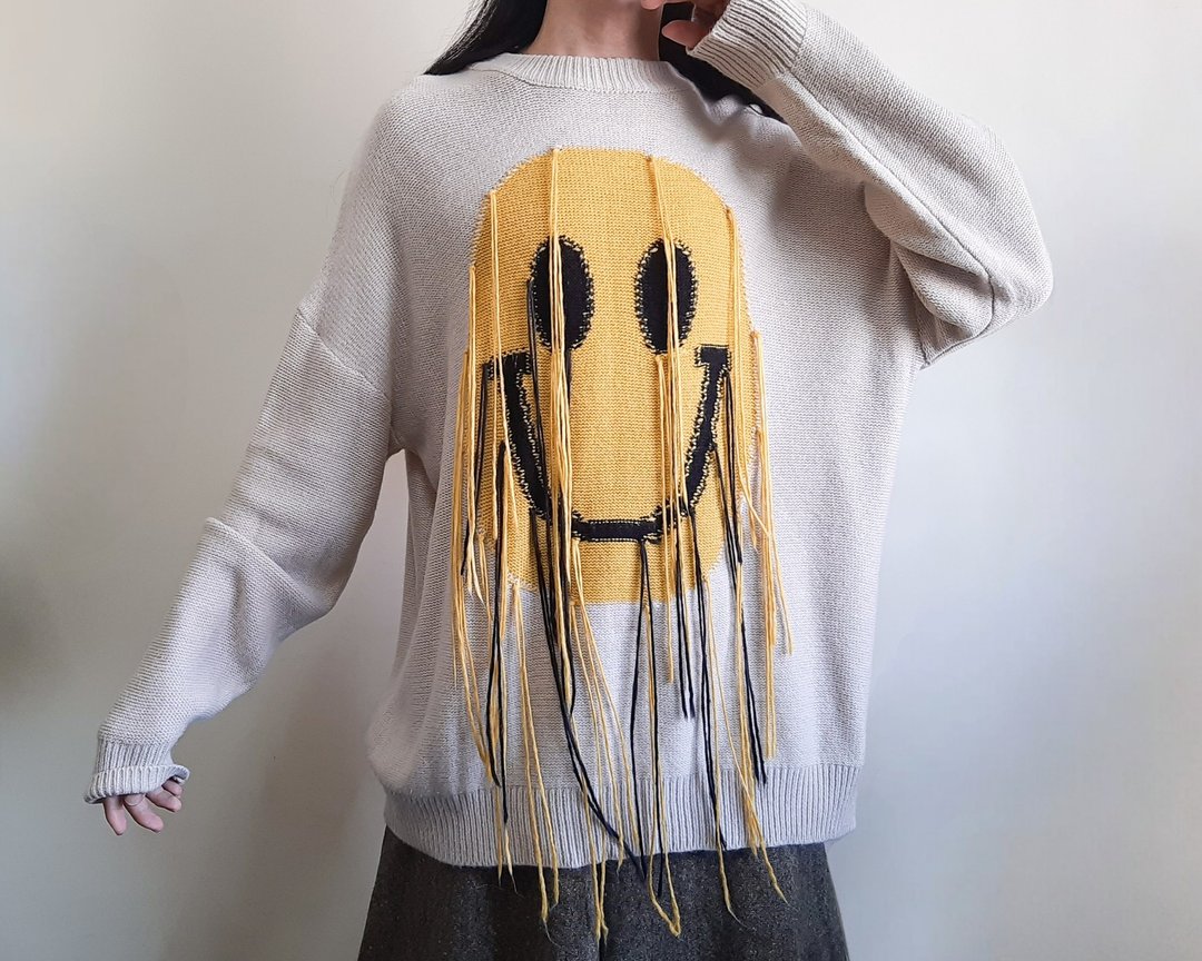 LOEWE × SMILEY 流苏针织衫 Paula's Ibiza 2020春夏限量正品 - 女装针织衫/毛衣 - 棉．麻 卡其色
