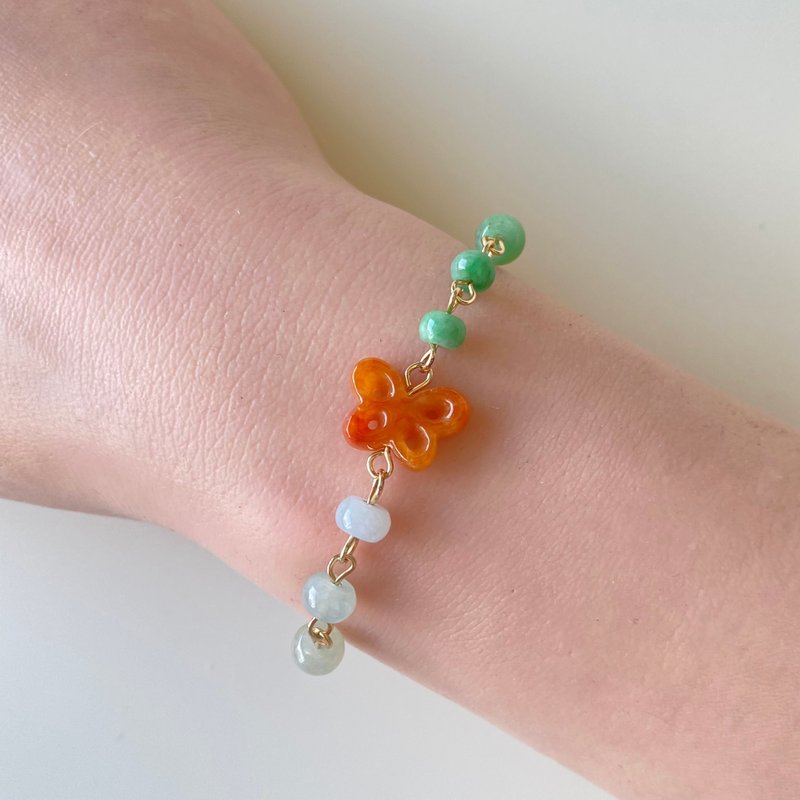 红翡蝴蝶翡翠手链 | 天然缅甸玉A货翡翠 - 手链/手环 - 玉石 红色