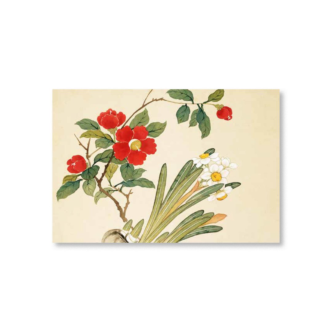 【明信片・Postcard】沈振麟・十二月花神 水仙茶花 - 卡片/明信片 - 纸 卡其色